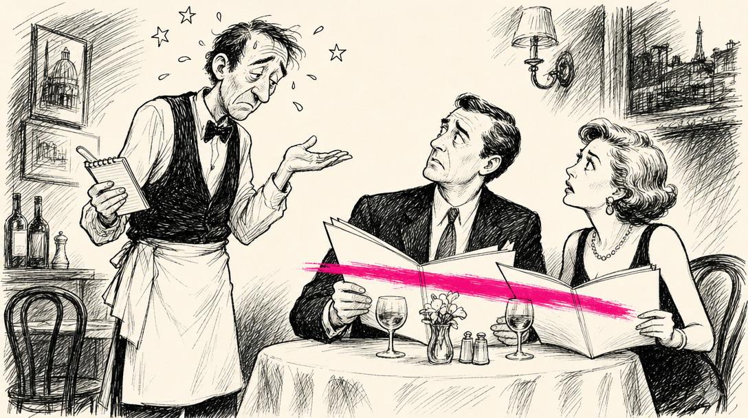 "We've taken the fifteen-pound burger off, but the chef has prepared a lovely breakdown of our National Insurance contributions."