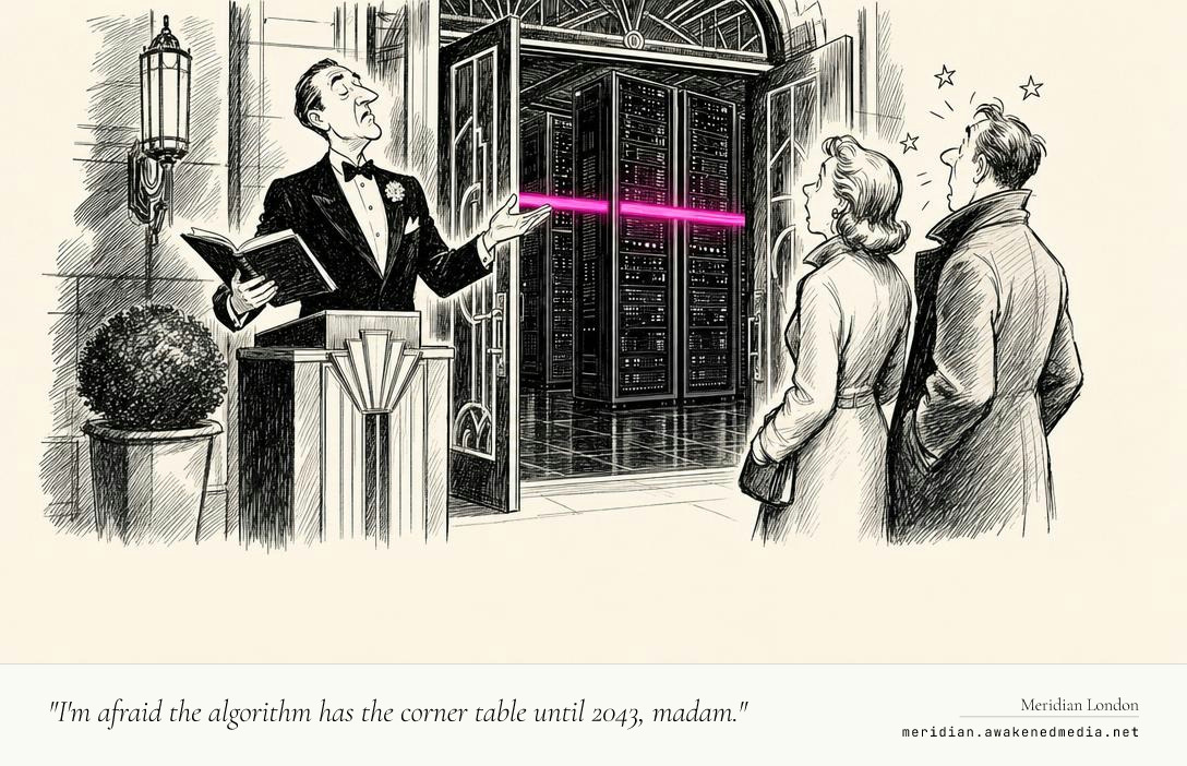 "I'm afraid the algorithm has the corner table until 2043, madam."
