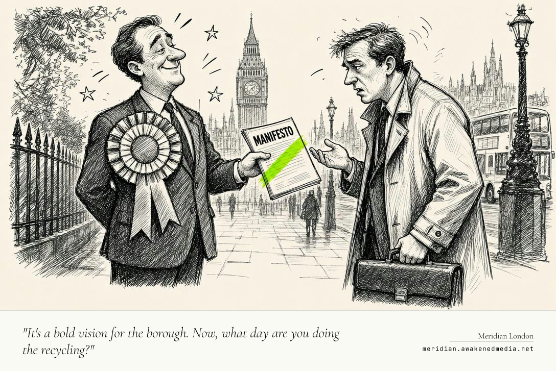 "It's a bold vision for the borough. Now, what day are you doing the recycling?"